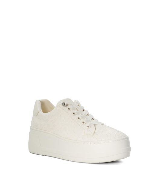 Dune White Embraced Lace Detail Platform Trainer
