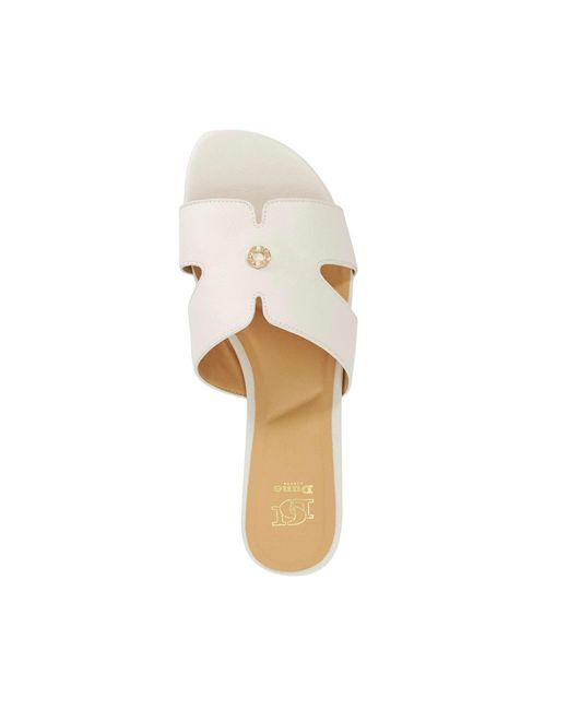 Dune Natural Lovable T Leather Slip-On Sandals