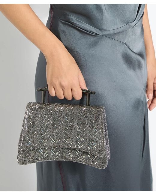 Dune Gray Bedazzle Sculptural Top-Handle Bag