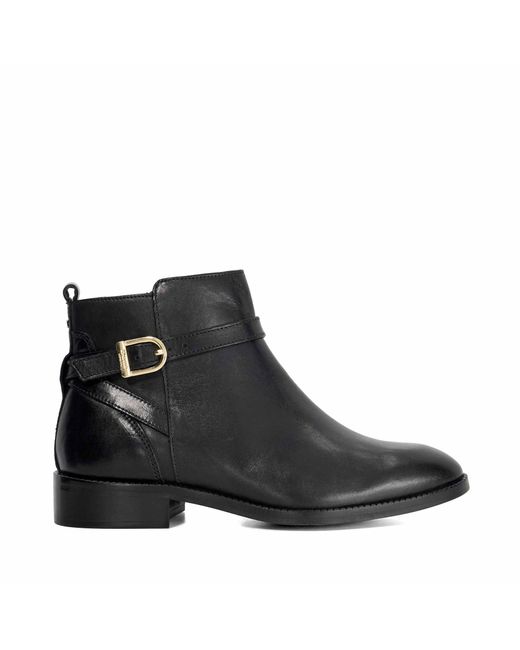 Dune Black Pemma Flat Leather Ankle Boots
