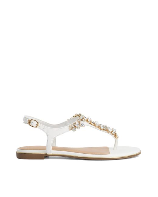 Dune White Wf Life Embellished Toe Post Sandals