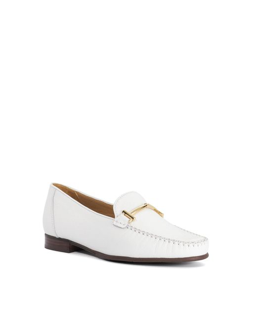 Dune White Gilli T Snaffle Trim Leather Loafers