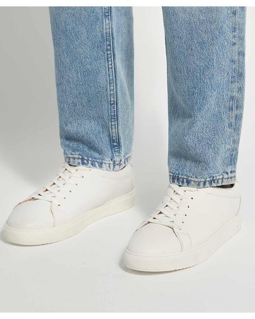 Dune White Trevons Leather Cup Sole Trainers for men