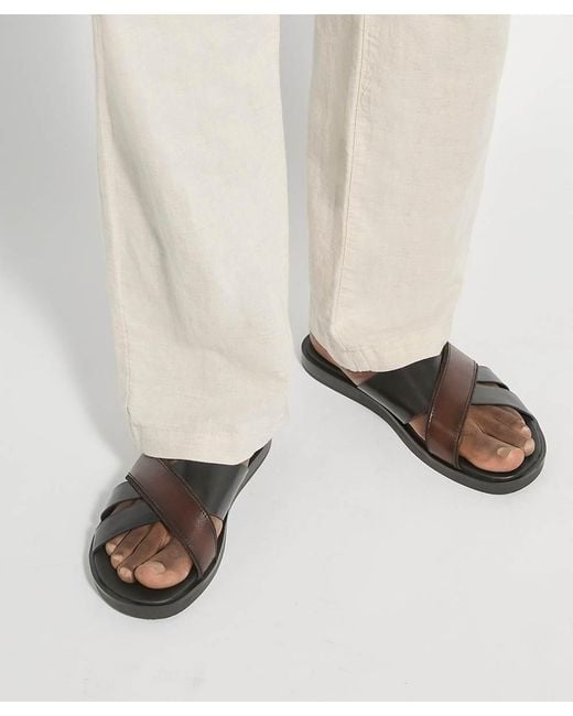 Dune Blue Iker Cross Over Strap Leather Sandals for men