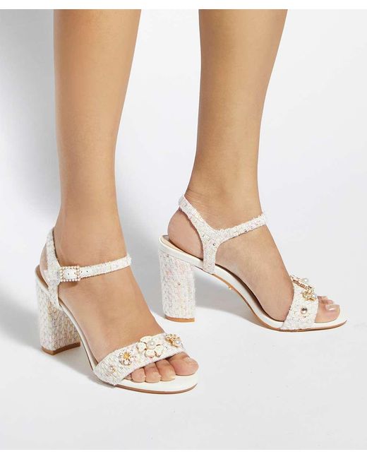 Dune Metallic Mention Floral Detail Block Heeled Sandals