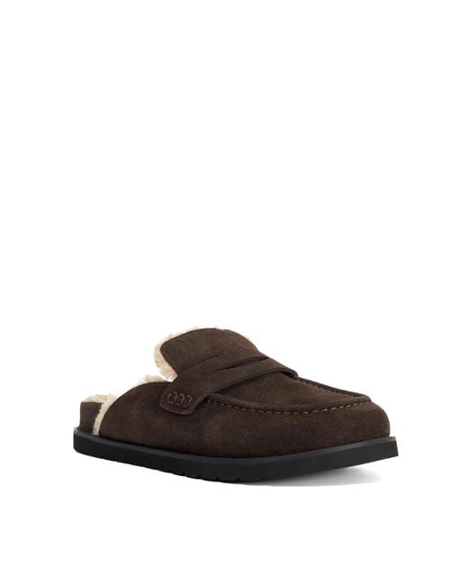 Dune Brown Goldys Faux Shearling Lined Backless Mule Suede Loafers