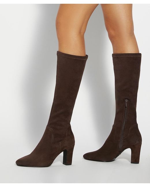 Dune Brown Simple Block-Heel Knee-High Boots