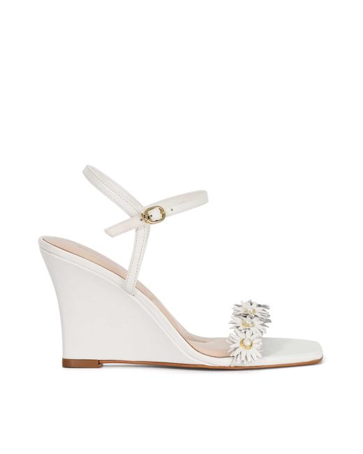 Dune White Milennial Floral Embellished Wedge Sandals
