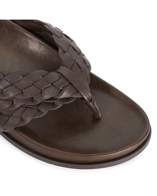 Dune Brown Lindie Woven Leather Toe Post Flip Flop Sandals