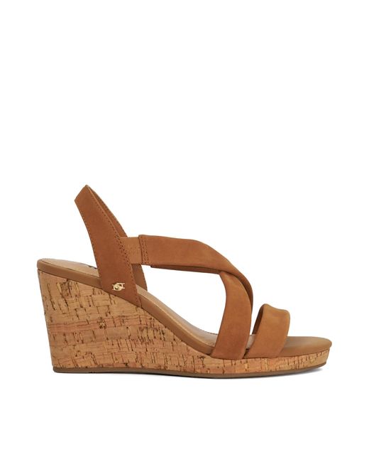 Dune Brown Wf Kamies Wide Fit Cork Wedge Heel Shoes