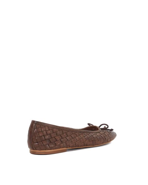 Dune Brown Heat Woven Leather Bow Detail Ballet Pumps