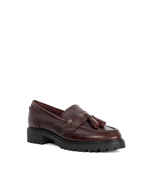 Dune Brown Gracelyn Leather Tassel Trim Chunky Loafers