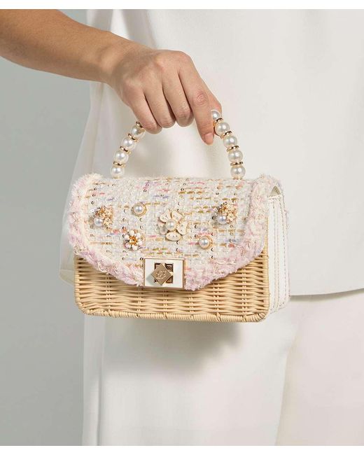 Dune Metallic Blooms Beaded Handle Embellished Cross Body Bag