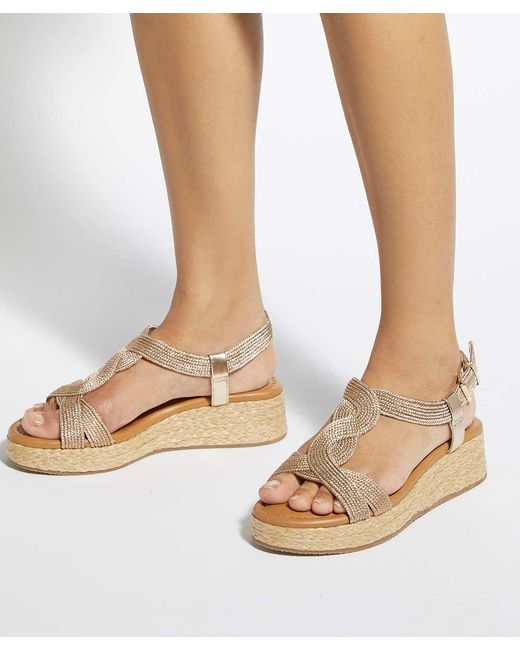 Dune Metallic Laylah Raffia Flatform Sandals