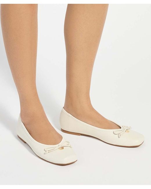 Dune Natural Harllowe Leather Square Toe Ballet Flats