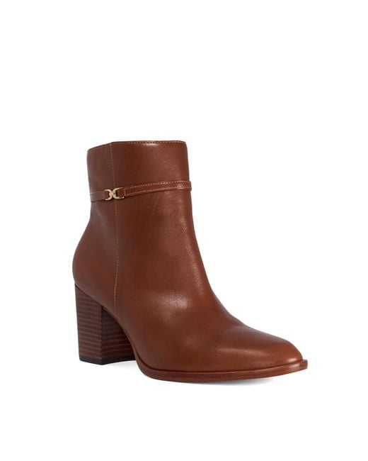 Dune Brown Pagety Block-Heel Ankle Boots
