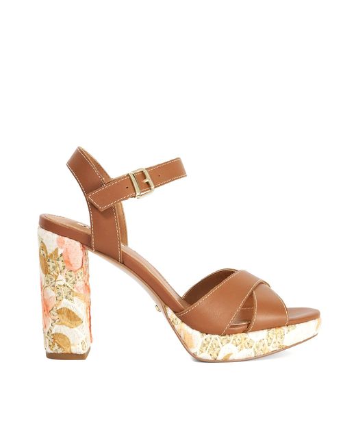 Dune Metallic Monique Leather Floral Pattern Platform Heels