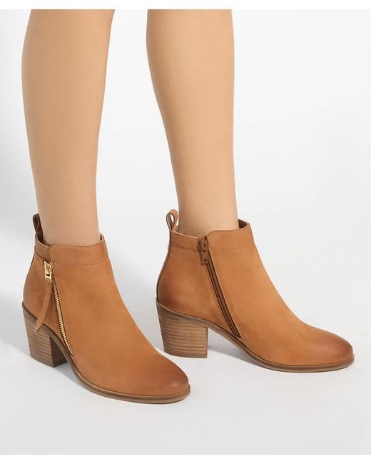 Dune Brown Paicing Block Heel Side Zip Boots