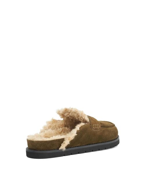 Dune Brown Goldy Faux Shearling Lined Backless Mule Suede Loafers