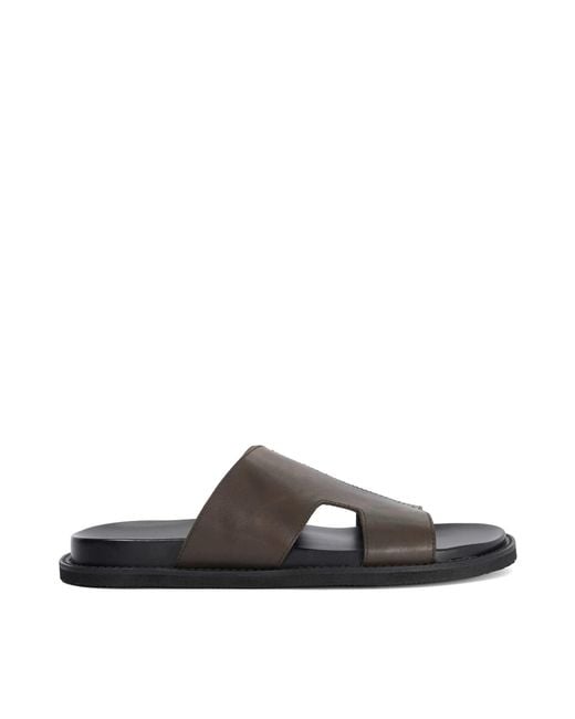 Dune Brown Ishaa Leather Slip On Sandals for men