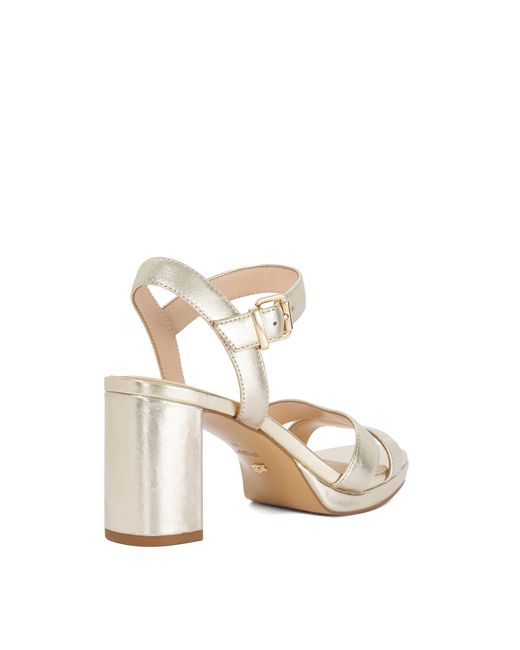 Dune Metallic Manifesting Block Heel Sandals