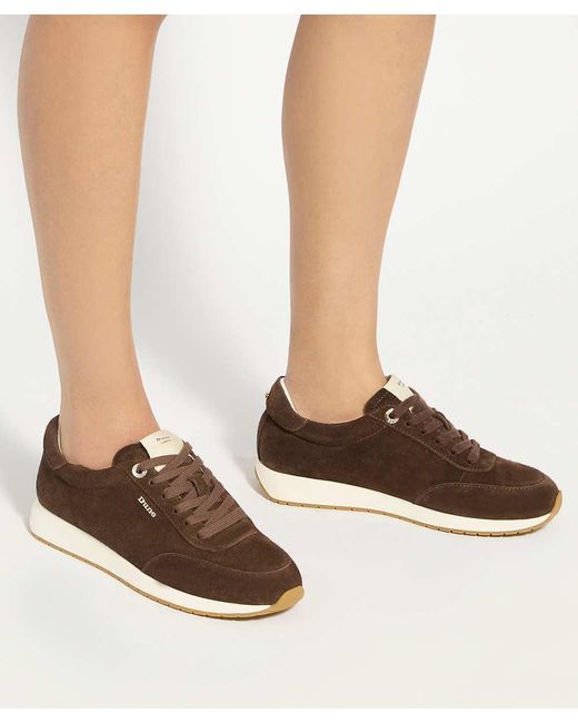 Dune Brown Ettah Suede Lace-Up Runner Trainers