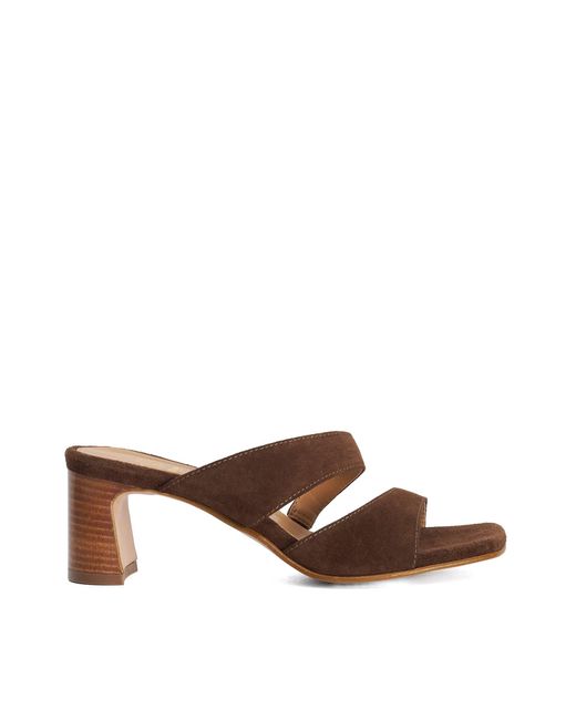 Dune Brown Jaeda Suede Block Heel Mules