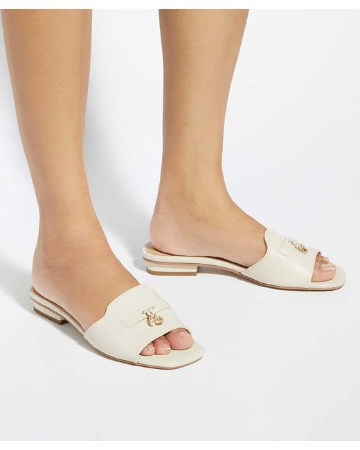 Dune Natural Lindo Leather Tassel Trim Slip-On Sandals