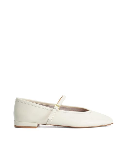 Dune White Hearthrob Leather Pointed Toe Mary Jane Ballet Flats