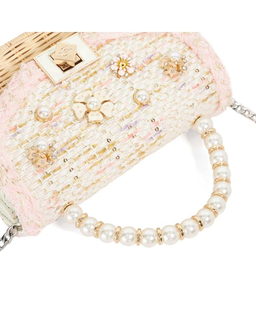 Dune Metallic Blooms Beaded Handle Embellished Cross Body Bag