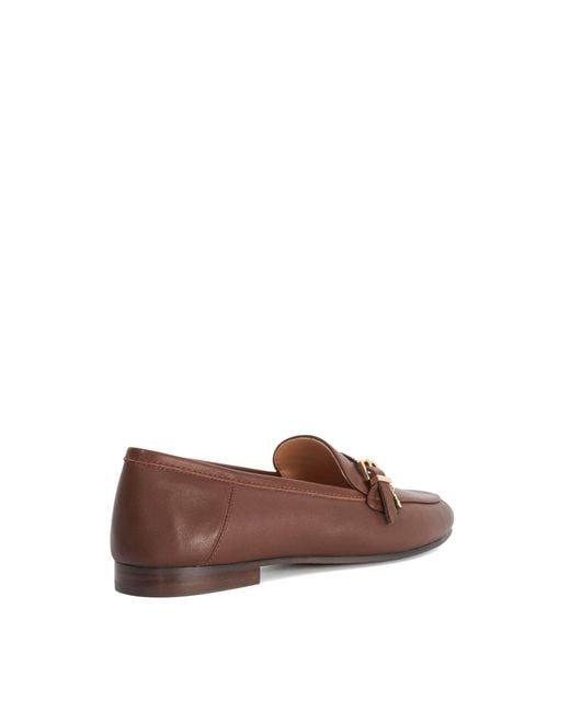 Dune Brown Greya Leather Charm Detail Loafers