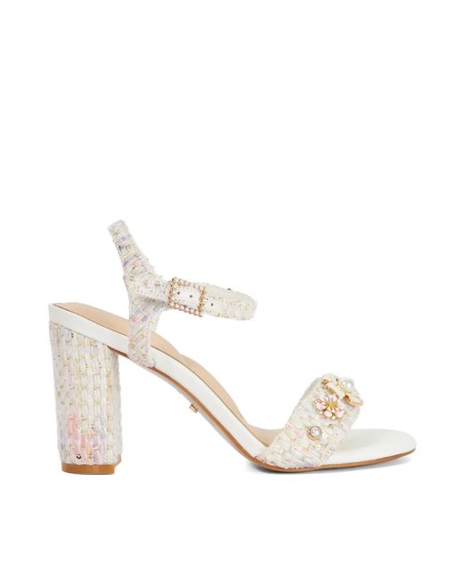 Dune Metallic Mention Floral Detail Block Heeled Sandals