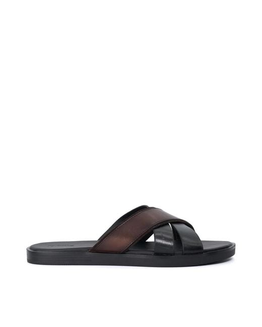 Dune Blue Iker Cross Over Strap Leather Sandals for men