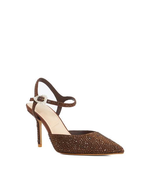 Dune Brown Compliments Embellished Pointed-Toe Heels