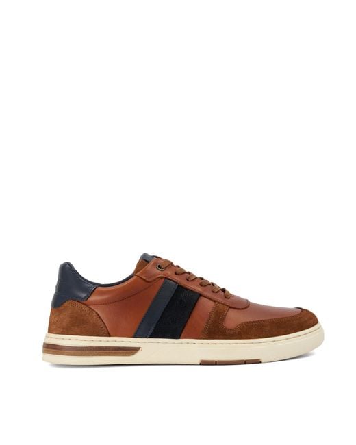 Dune Brown Terence Leather-Trim Low-Top Trainers for men