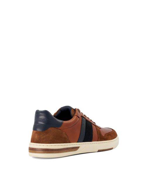 Dune Brown Terence Leather-Trim Low-Top Trainers for men