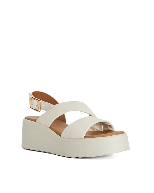 Dune Natural Karing Leather Wedge Sandals