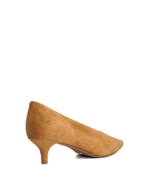 Dune Brown Aris Leather Kitten Heel Court Shoes