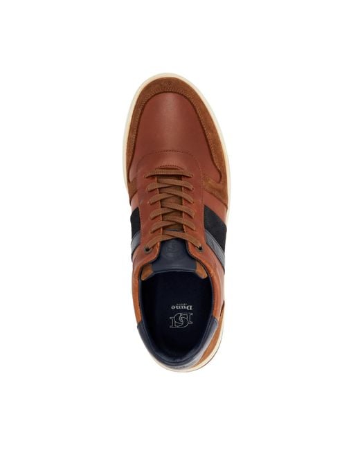 Dune Brown Terence Leather-Trim Low-Top Trainers for men