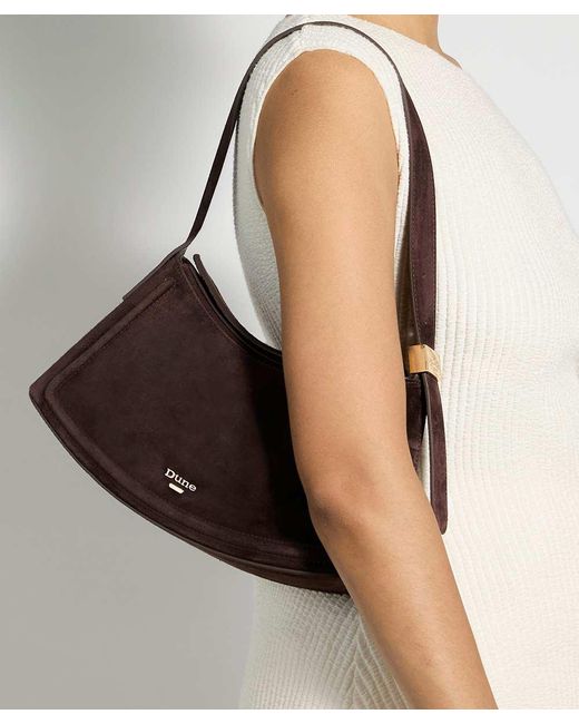 Dune Brown Dependent T Suede Shoulder Bag