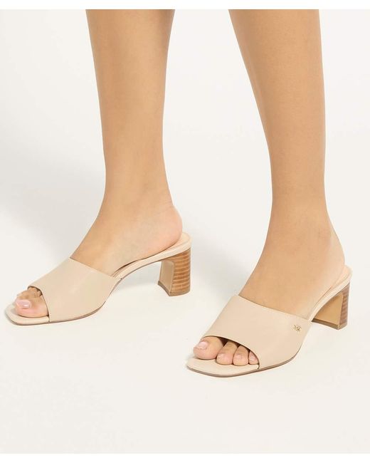 Dune Natural Mazy Mid Height Leather Mules