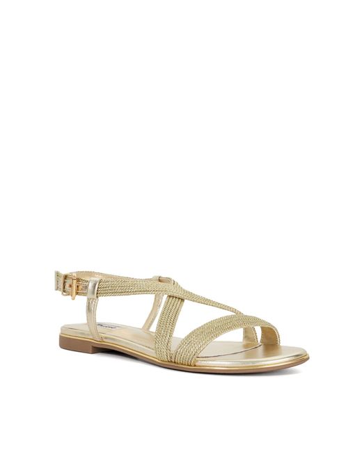 Dune Natural Lope Metallic Flat Sandals