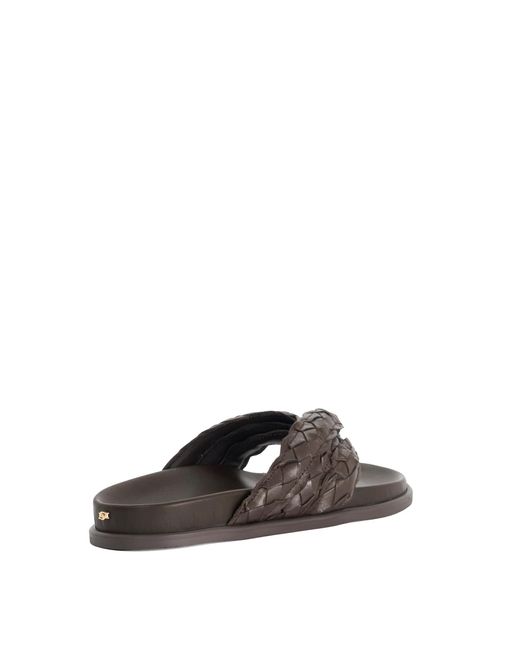 Dune Brown Lindie Woven Leather Toe Post Flip Flop Sandals