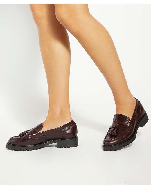 Dune Brown Gracelyn Leather Tassel Trim Chunky Loafers