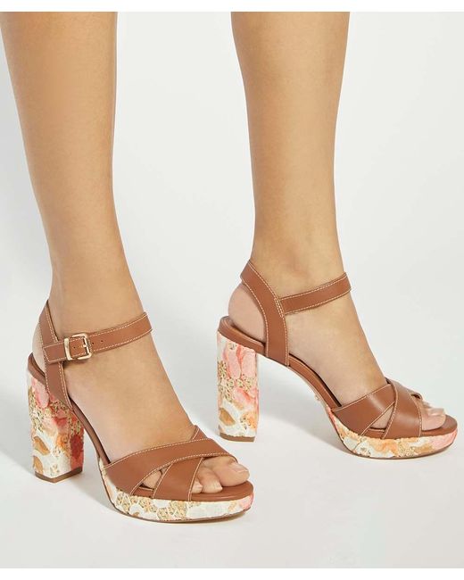 Dune Metallic Monique Leather Floral Pattern Platform Heels