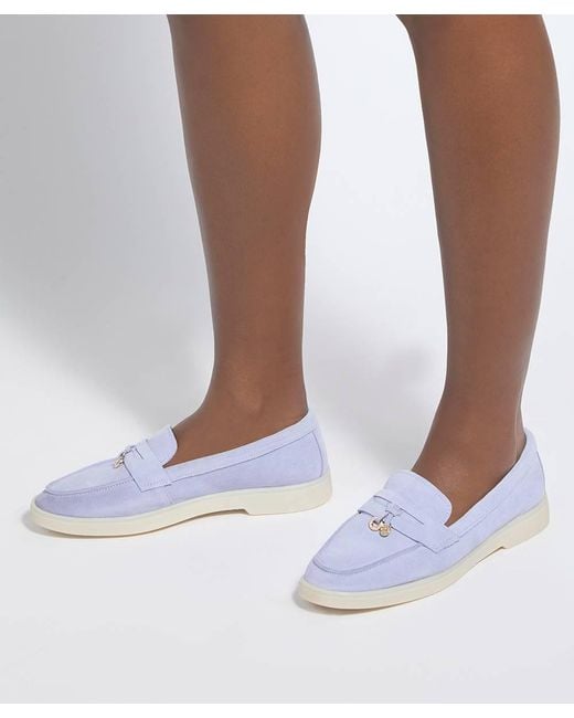 Dune Blue Grinning Suede Slip On Loafers