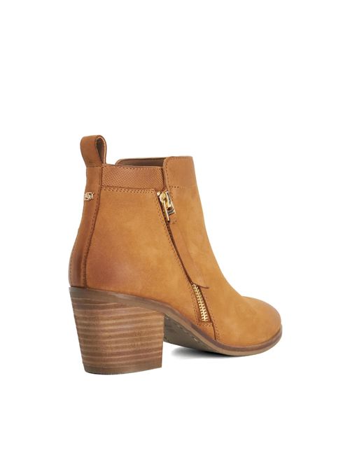 Dune Brown Paicing Block Heel Side Zip Boots