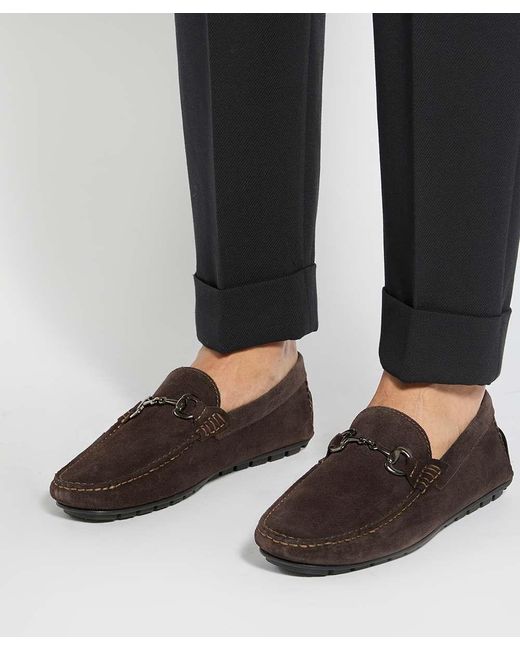 Dune Brown Brackon Snaffle Trim Suede Loafers for men