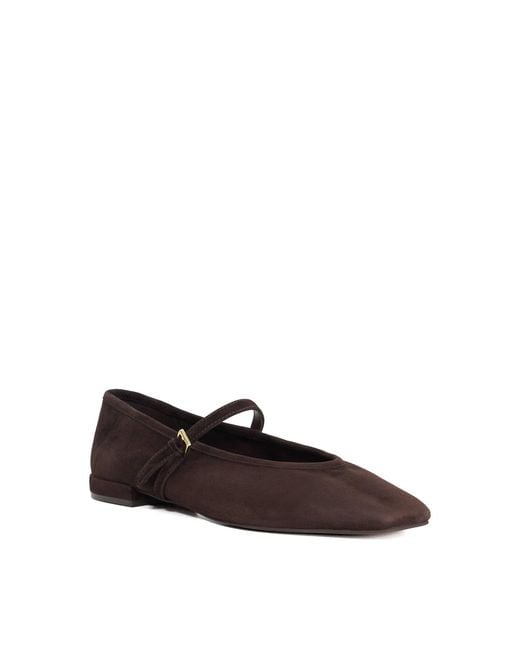 Dune Brown Hearthrob Leather Pointed Toe Mary Jane Ballet Flats