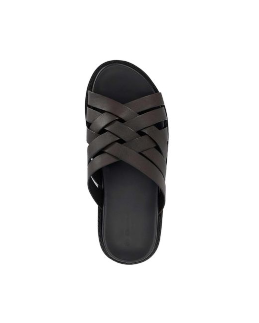 Dune Black Iddris Leather Woven Slip-On Sandals for men